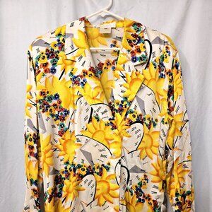 Escada Margaretha Ley silk sundials clocks pansies sunflowers blouse Germany